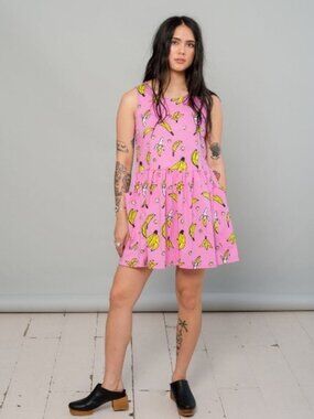 Nooworks Dress Womens S Pink Banana Fit Flare Sleeveless Pockets USA Big Pockets